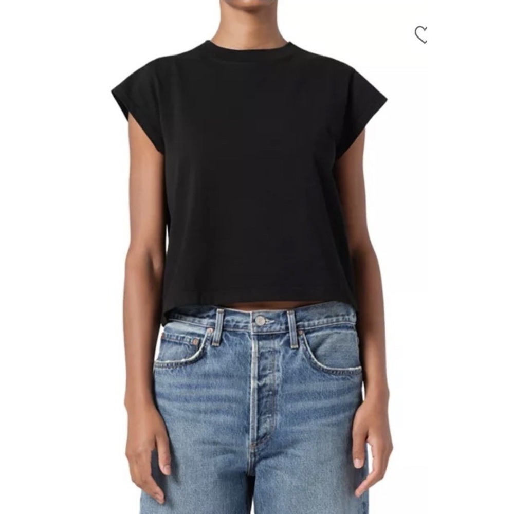 Agolde Bryce Cap Sleeve Crewneck Tee Shirt Black Cotton A7207-1521 Womens Size M